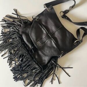 Cut N Paste  Black Fringe Crossbody Bag Genuine Leather